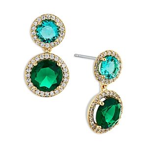 Nadri Round Double Halo Drop Earrings in 18K Gold Plated- 4808535
