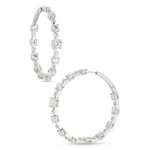 Nadri Inside Out Alternating Hoop Earrings in 18K Gold Plated or Rhodium Plated- 4806935