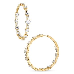 Nadri Inside Out Alternating Hoop Earrings in 18K Gold Plated or Rhodium Plated- 4806935