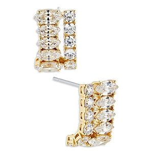 Nadri Mixed Stone J Hoop Earrings in 18K Gold Plated or Rhodium Plated- 4807997