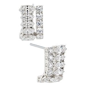 Nadri Mixed Stone J Hoop Earrings in 18K Gold Plated or Rhodium Plated- 4807997