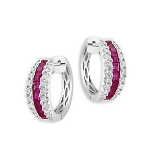 Bloomingdale's Princess Cut Ruby & Diamond Hoop Earrings in 14K White Gold- 4841834