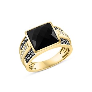 Bloomingdale's Men's Onyx, White & Black Diamond Ring in 14K Yellow Gold- 4847103