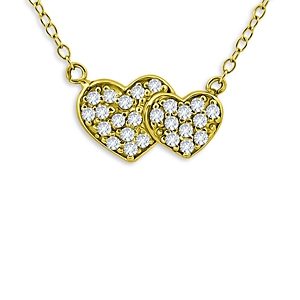 Aqua Pave Double Heart Pendant Necklace in 18K Gold Over Sterling Silver, 16 - 100% Exclusive- 4934703
