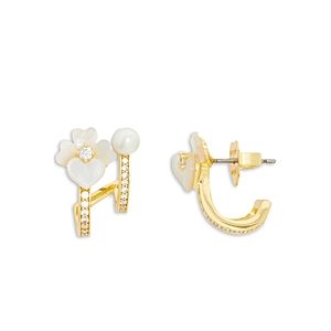 kate spade new york Precious Pansy Mother of Pearl & Cubic Zirconia Double Huggie Hoop Earrings- 4922896