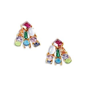 kate spade new york Showtime Multicolor Crystal & Imitation Pearl Triple Row Huggie Hoop Earrings in Gold Tone- 4922898
