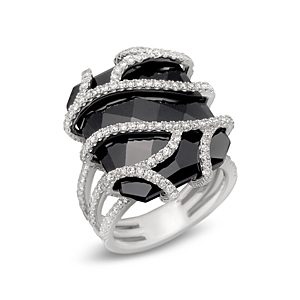 Diamond and Black Onyx Ring in 14K White Gold, 1.20 ct. t.w.- 608686