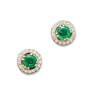 Emerald and Diamond Stud Earrings in 14K Yellow Gold - 100% Exclusive- 709242