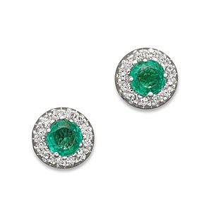 Emerald and Diamond Stud Earrings in 14K White Gold - 100% Exclusive- 709248