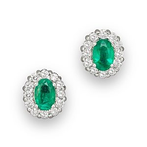 Emerald and Diamond Oval Stud Earrings in 14K White Gold - 100% Exclusive- 709249