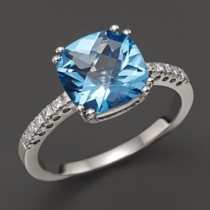 Blue Topaz Cushion Ring with Diamonds in 14K White Gold - 100% Exclusive- 896148