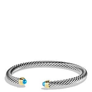 David Yurman Cable Classics Bracelet with Blue Topaz and 14K Gold, 5mm- 923750