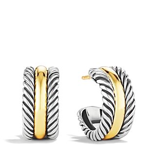 David Yurman Cable Collectibles Huggie Hoop Earrings in Sterling Silver with 14K Yellow Gold- 924340