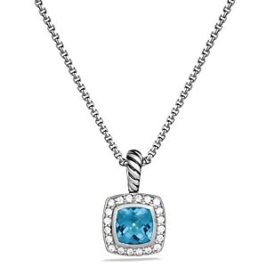 David Yurman Petite Albion Pendant with Blue Topaz and Diamonds on Chain- 924622