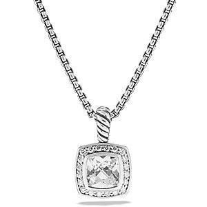 David Yurman Petite Albion Pendant with White Topaz and Diamonds on Chain- 924629