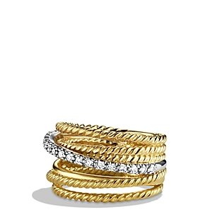 David Yurman Crossover Wide Ring with Diamonds in Gold- 4803034