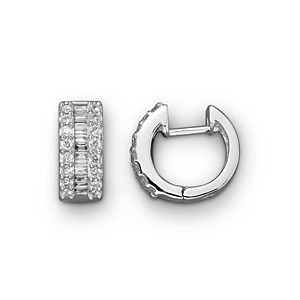 Round and Baguette Diamond Hoop Earrings in 14K White Gold, .85 ct. t.w. - 100% Exclusive- 1053929