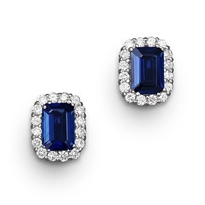 Blue Sapphire and Diamond Halo Stud Earrings in 14K White Gold - 100% Exclusive- 1117600