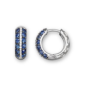 Blue Sapphire and Diamond Huggie Hoop Earrings in 14K White Gold - 100% Exclusive- 1124154