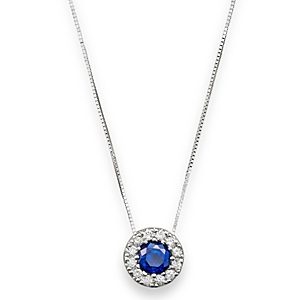 Blue Sapphire and Diamond Halo Pendant Necklace in 14K White Gold, 18 - 100% Exclusive- 1249989