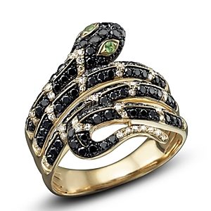 Black and White Diamond Snake Ring with Tsavorite in 14K Yellow Gold- 1249995