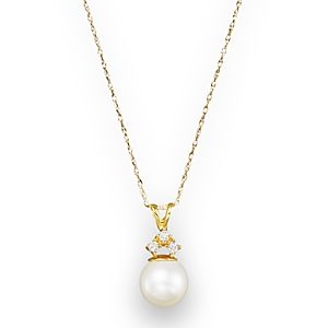 Cultured Freshwater Pearl and Diamond Pendant Necklace in 14K Yellow Gold, 18- 1345454