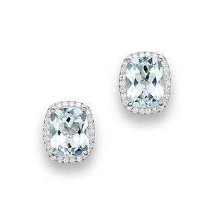Aquamarine and Diamond Stud Earrings in 14K White Gold - 100% Exclusive- 1346200
