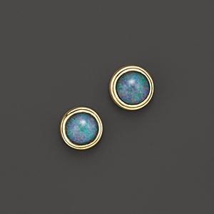 Black Opal Bezel Set Stud Earrings in 14K Yellow Gold - 100% Exclusive- 1391197