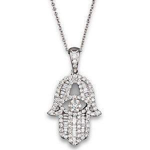 Diamond and Baguette Hamsa Pendant Necklace in 14K White Gold, 0.55 ct. t.w. - 100% Exclusive- 1396853