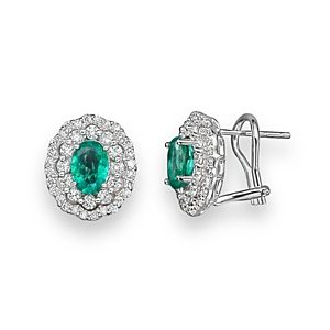 Emerald and Diamond Oval Stud Earrings in 14K White Gold - 100% Exclusive- 1422675