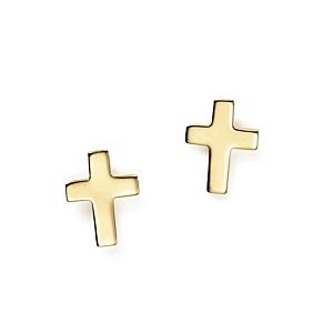 14K Yellow Gold Medium Cross Stud Earrings - 100% Exclusive- 1518599