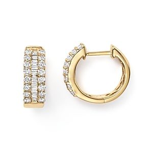 Diamond Round & Baguette Hoop Earrings in 14K Yellow Gold, 0.85 ct. t.w. - 100% Exclusive- 1527860