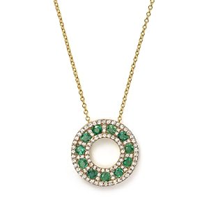 Emerald and Diamond Circle Pendant Necklace in 14K Yellow Gold, 17 - 100% Exclusive- 1532350