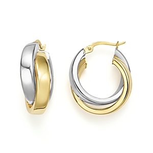14K Yellow and White Gold Bold Dual Hoop Earrings - 100% Exclusive- 1613388