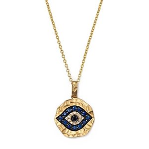 White Diamond, Black Diamond and Blue Sapphire Evil Eye Pendant Necklace in 14K Yellow Gold, 18- 1625577