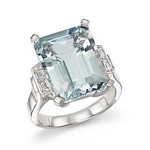 Aquamarine and Diamond Baguette Ring in 14K White Gold - 100% Exclusive- 1660624