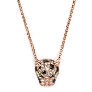 Diamond and Tsavorite Jaguar Pendant Necklace in 14K Rose Gold, 18- 4937894