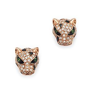 Diamond and Tsavorite Panther Studs in 14K Rose Gold- 4938204