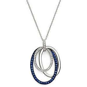 Blue Sapphire and Diamond Oval Pendant Necklace in 14K White Gold, 18- 1697945