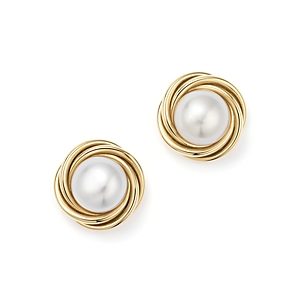 14K Yellow Gold Knot Stud Earrings with Cultured Freshwater Pearls- 1717908