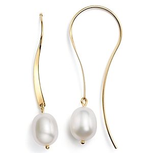 14K Yellow Gold Sweep Drop Earrings with Cultured Freshwater Pearls- 1717913
