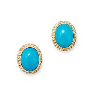 Turquoise Bezel Set Small Stud Earrings in 14K Yellow Gold - 100% Exclusive- 1722990