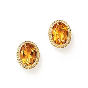 Citrine Oval Bezel Stud Earrings in 14K Yellow Gold - 100% Exclusive- 1722991