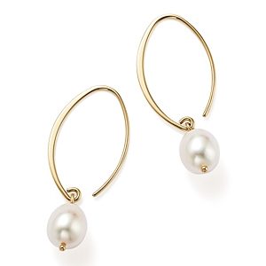 Simple Sweep Earrings with Cultured Freshwater Pearl Drops in 14K Yellow Gold, 8mm- 1815001