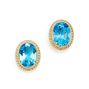 Blue Topaz Oval Bezel Stud Earrings in 14K Yellow Gold - 100% Exclusive- 1852331