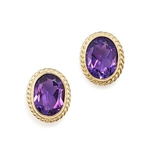 Amethyst Oval Medium Bezel Stud Earrings in 14K Yellow Gold - 100% Exclusive- 1852329