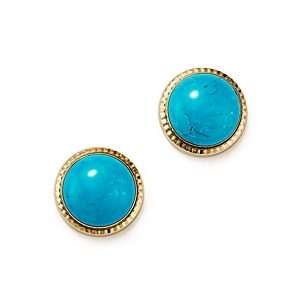 Turquoise Bezel Set Stud Earrings in 14K Yellow Gold - 100% Exclusive- 2415341