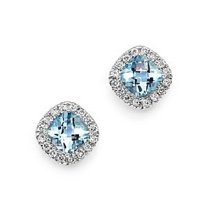 Aquamarine Cushion Cut and Diamond Stud Earrings in 14K White Gold - 100% Exclusive- 2416573