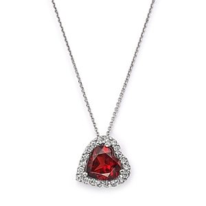 Garnet and Diamond Heart Pendant Necklace in 14K White Gold, 16 - 100% Exclusive- 2416581