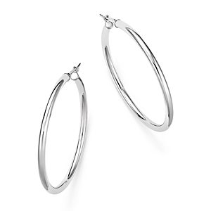 14K White Gold Tube Hoop Earrings - 100% Exclusive- 585840